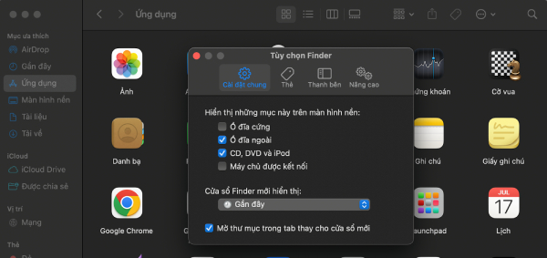 Thay đổi cài đặt để hiện ổ cứng ngoài ra Desktop
